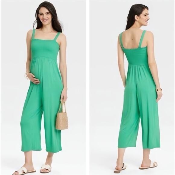 Ingrid + lsabel Womens Green Romper Pants Soft Jumpsuit Maternity Size Large L - Picture 1 of 6